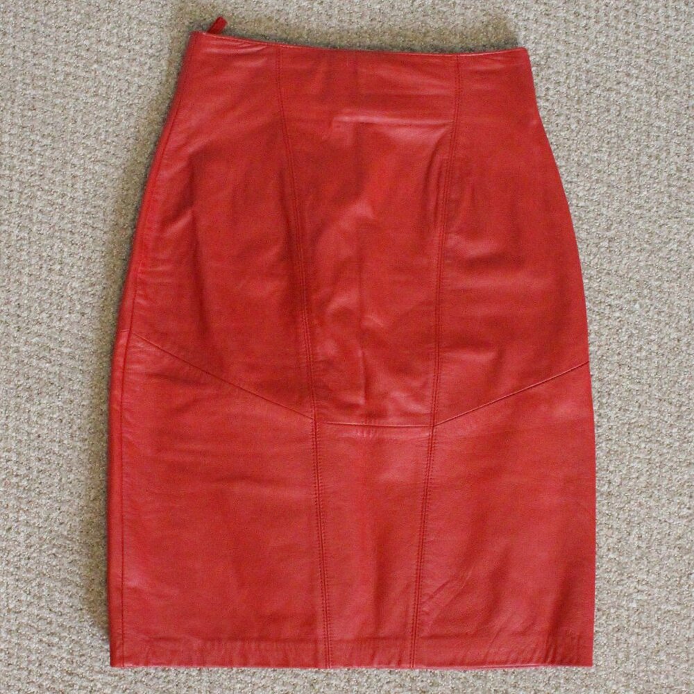 Vintage 1980s Wilson Leather Bright Red Pencil Skirt